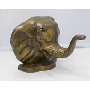 Handcrafted Brass Bronze Sculpture Elephant Head Hook Bookend